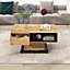 Natural Wood Coffee Table Living Room Side Table with Double Side Storage and Drawers