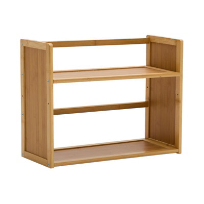 Natural Wood Color Double-layer Bamboo Desktop Storage Rack Bookshelf ...