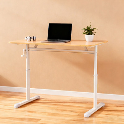 Natural Wood Colour Carbon Steel Wide Manual Lift Height Adjustable ...