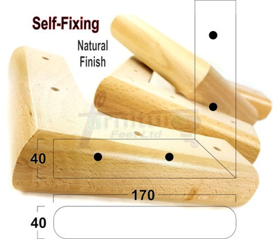 Natural Wood Corner Feet 45mm High Replacement Furniture Sofa Legs Self Fixing  Chairs Cabinets Beds Etc PKC321