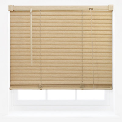 Natural Wood Effect PVC Venetian Blinds for Windows and Doors by Furnished - (W)110cm x (L)150cm