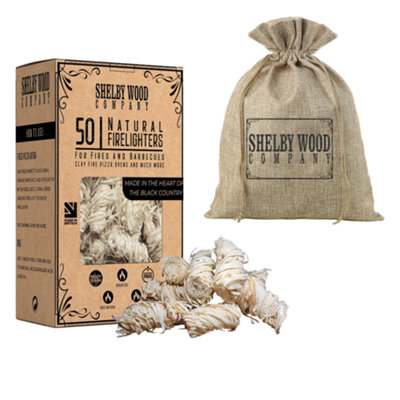 Natural Wood Firelighters 50 Eco Wax Coated Wood Wool Flame Fire Starters For Indoor/Outdoor Fires & BBQ's