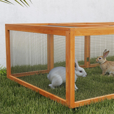 NATURAL WOOD RABBIT HUTCH CAGE WOODEN OUTDOOR WITH 2 DOORS OPEN ROOF