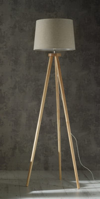 Natural Wood Tripod Floor Lamp with a Stunning Natural Lamp Shade
