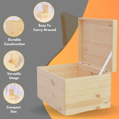 Natural Wooden Box With Lid 40x30x23cm Versatile Toy Box Organizer Memory Box Storage Unit Multi Purpose