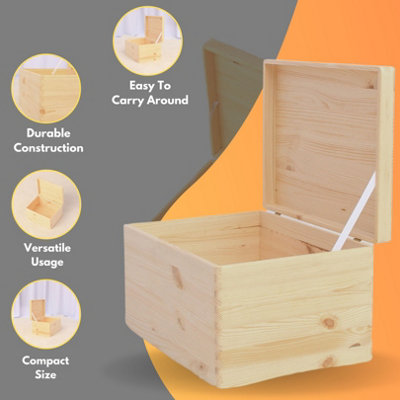 Natural Wooden Box With Lid (40x30x23cm) - Versatile Toy Box Organizer, Memory Box Storage Unit - Multi-Purpose Wooden Storage Box