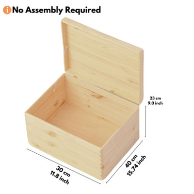 Natural Wooden Box With Lid (40x30x23cm) - Versatile Toy Box Organizer, Memory Box Storage Unit - Multi-Purpose Wooden Storage Box