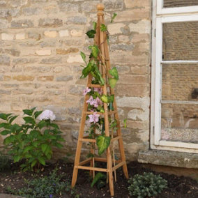 Natural Wooden Garden Obelisk - Sturdy Triangular Plant Support for Borders, Beds, Patios - Measures H150 x 34cm Diameter