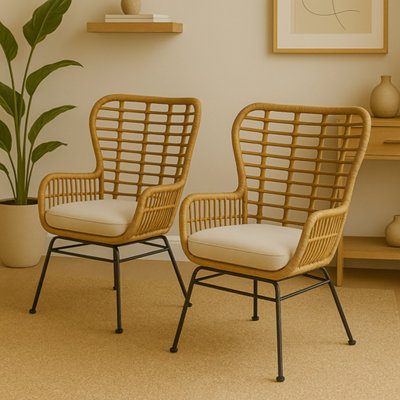 Natural Woven Garden Chair with Cushion Outdoor Patio or Balcony ...