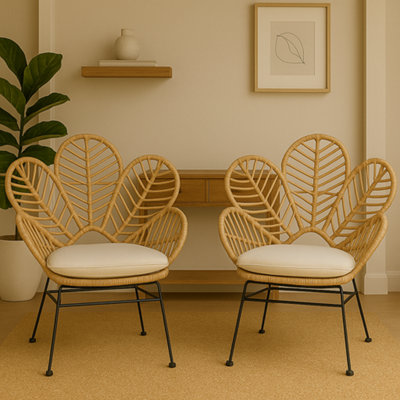Natural Woven Leaf Accent Chair Indoor Outdoor Lounge Chair with ...