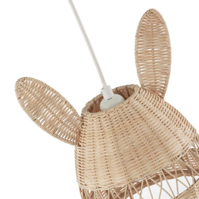 Natural Woven Rattan Childrens Pendant Lighting Shade with Bunny Ears