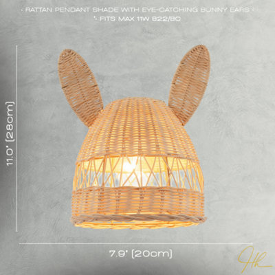 Natural Woven Rattan Childrens Pendant Lighting Shade with Bunny Ears