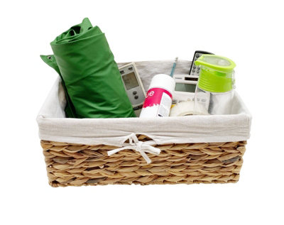 Natural Woven Water Hyacinth Deep Rectangle Storage Basket Hamper With Lining Large 40 x 30 x 16 cm