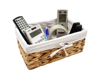 Natural Woven Water Hyacinth Deep Rectangle Storage Basket Hamper With Lining Small 28 x 18 x 12 cm