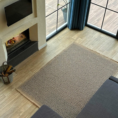 Nature Collection Indoor Outdoor Patio Garden Rug Dark Grey Greek Key ...