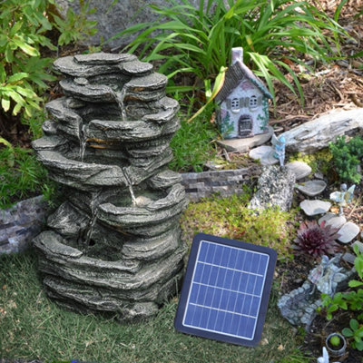 Nature-Style Tiered Stone-Like Solar-Powered Water Feature Garden Decor ...