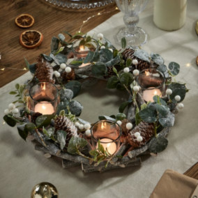 Nature Trail Wreath Tealight Xmas Table Decoration Centrepiece Christmas Décor Candle Holder