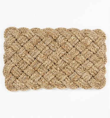 Naturelle Stockport Lovers Knot Jute Mat Biodegradable Hand-Knotted Shoe Scraper Indoor 100% Jute 45 x 75cm Beige