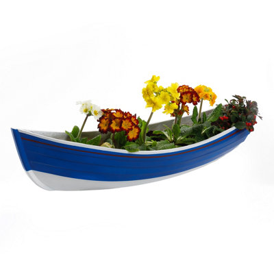 Nautical Blue Boat Wall Planter - Fibreglass Hanging Cobble Boat for Garden & Home Decor