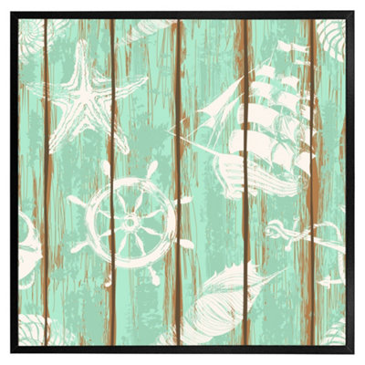 Nautical elements oin wood (Picutre Frame) / 20x20" / Oak