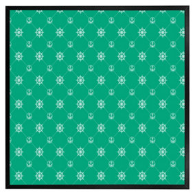 Nautical elements on green (Picutre Frame) / 16x16" / Brown
