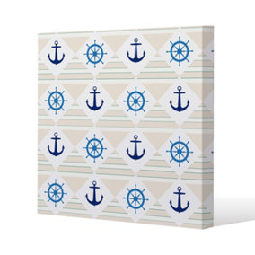 Nautical Elements on Striped Background (Canvas Print) / 46 x 46 x 4cm
