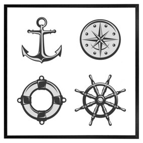 Nautical icons (Picutre Frame) / 16x16" / Brown