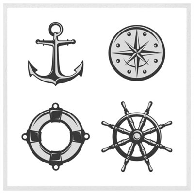 Nautical icons (Picutre Frame) / 20x20" / White