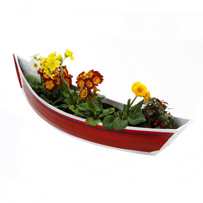 Nautical Red Boat Wall Planter - Fibreglass Hanging Cobble Boat for Garden & Home Decor