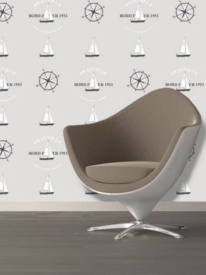 Nautical Wallpaper Yachts Compass Typography Grey Black White Paste The Wall