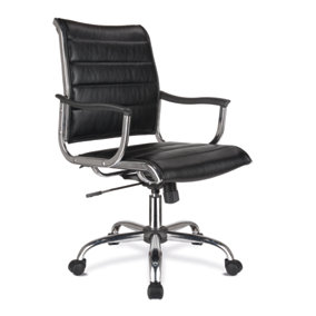 Nautilus Designs Carbis Leather Effect Designer Armchair with Chrome Base Swivel Office Chair, Black