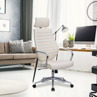 Nautilus Designs High Back Executive Office Chair PU with Chrome Base, Cream