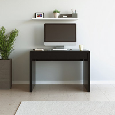 Nautilus Designs High Gloss Black Computer Desk Workstaton with Spacious Storage Drawer for Home Office Gaming Study