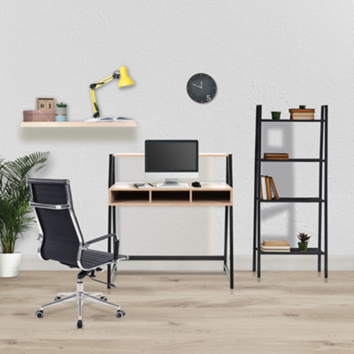 Nautilus Designs Walnut Computer Desk with Black Frame & Upper Storage Shelf