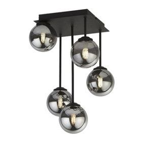 Navarro 5-Light Black Ceiling Pendant with Smoked Glass