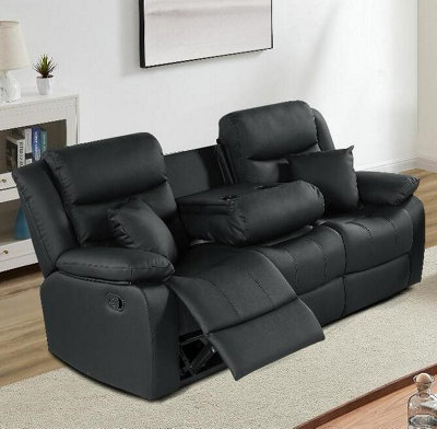 Navona 3 seater Black Recliner Sofa