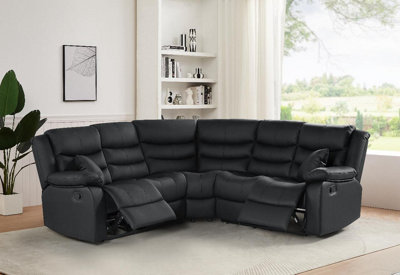 Navona Black Leather Recliner Sofa Corner