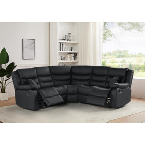 Navona Black Leather Recliner Sofa Corner