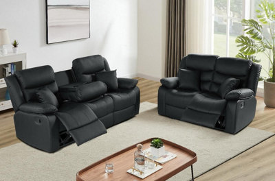 Navona Leather Recliner Sofa Recliner 3 & 2 Black