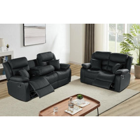 Navona Leather Recliner Sofa Recliner 3 & 2 Black