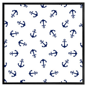 Navy anchors on white (Picutre Frame) / 30x30" / Oak
