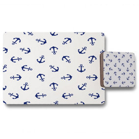 Navy Anchors on White (Placemat & Coaster Set) / Default Title