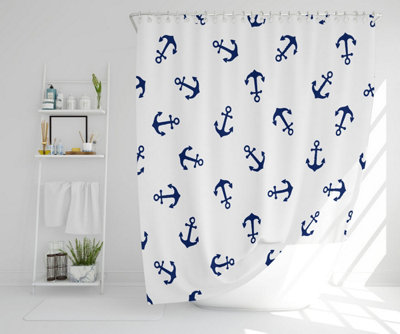 Navy Anchors on White (Shower Curtain) / Default Title