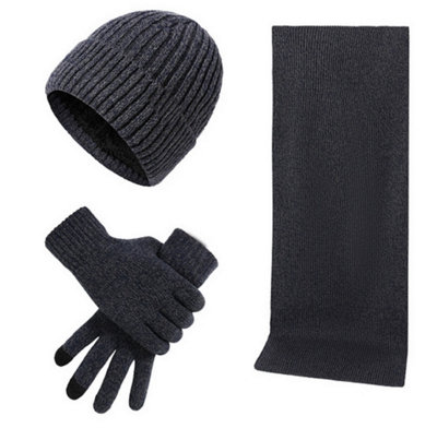 Navy Autumn & Winter Warm Knitted Woolen Hat Scarf Gloves Set