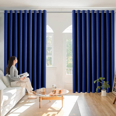 Navy Blackout Eyelet Curtains Ready Made Ring Top Thick Curtain With Tie Backs Easy Care Washable Modern Bedroom Living Room