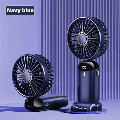 Navy Blue 10000mAh Portable Handheld Desk Fan - Folding USB Rechargeable