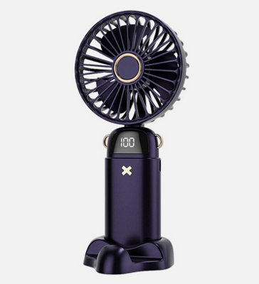 Navy Blue 10000mAh Portable Handheld Desk Fan - Folding USB Rechargeable