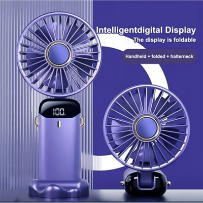 Navy Blue 10000mAh Portable Handheld Desk Fan - Folding USB Rechargeable