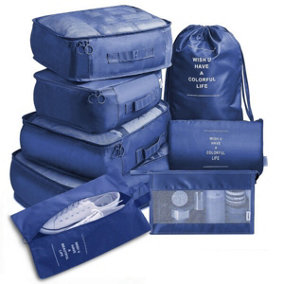 Navy Blue 8 Piece Portable Travel Luggage Set