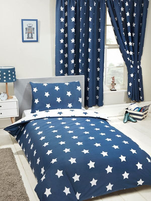 Navy Blue and White Stars 4 in 1 Junior Bedding Bundle Set (Duvet, Pillow and Covers) DIY at B&Q